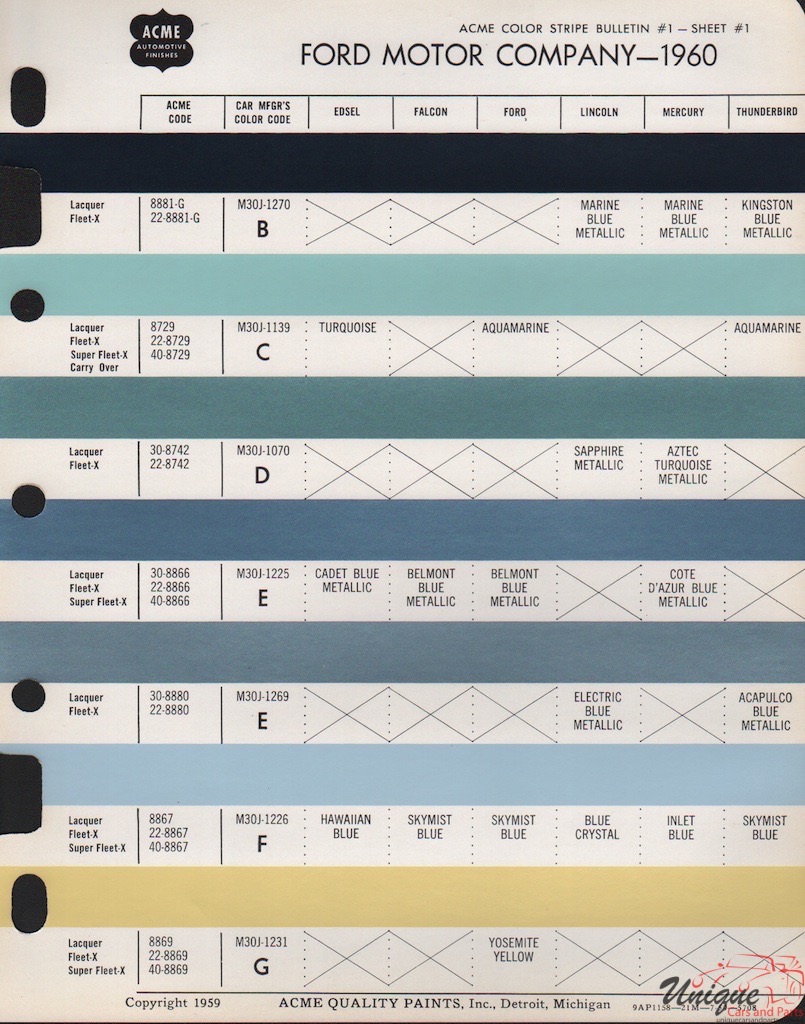 1960 Ford Paint Charts Acme